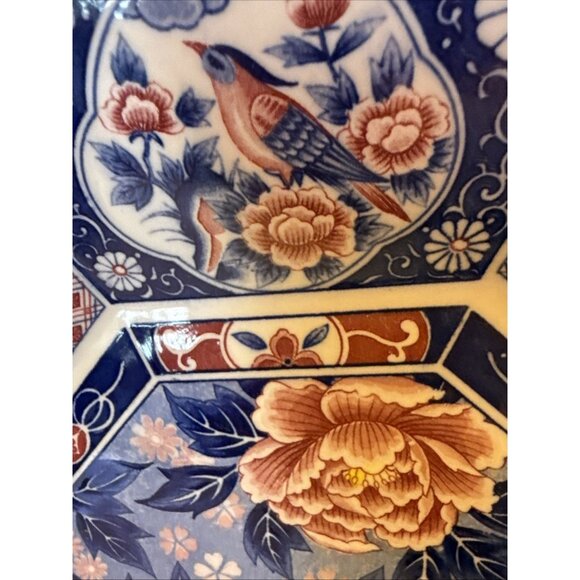 Vtg 1989 Albert Kessler Bird & Flower Blue & Pink Octagon Plate Tray 12.5 Japan. - Picture 3 of 8